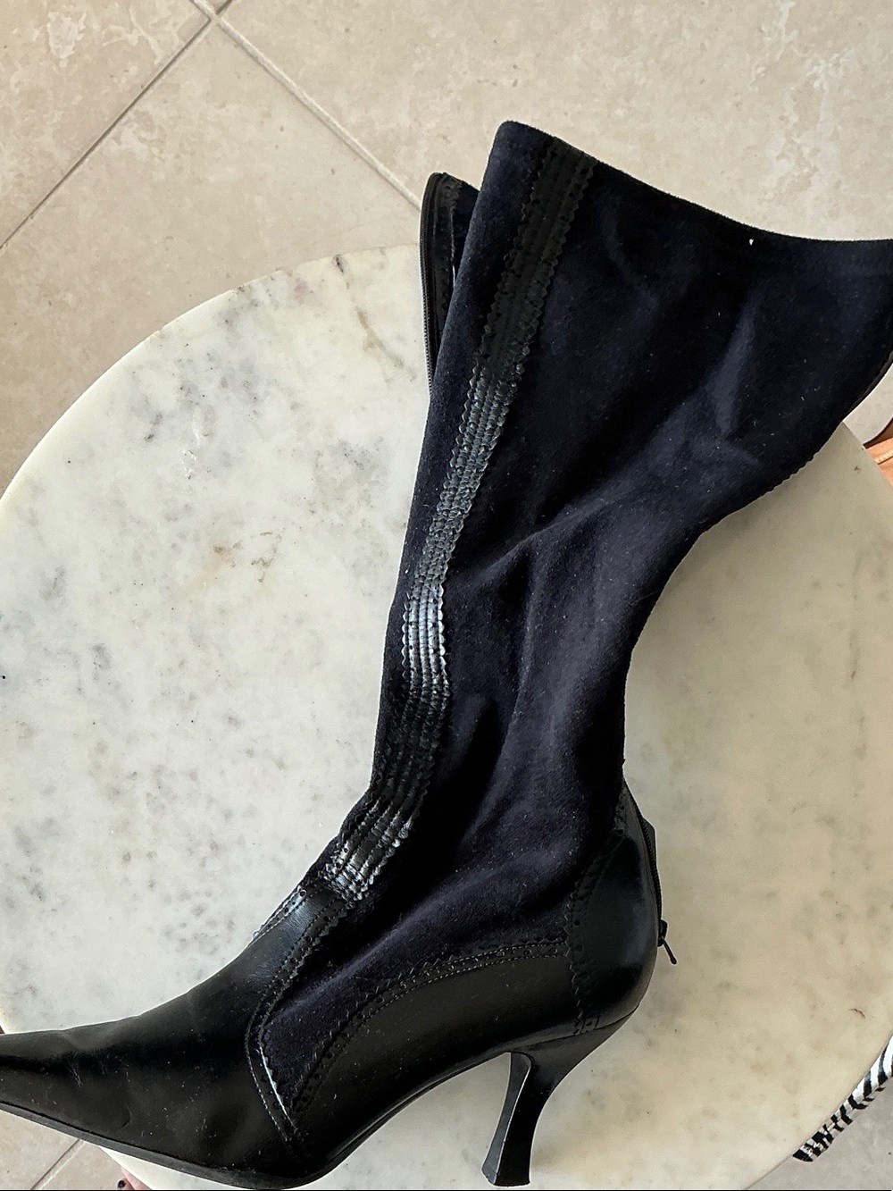 Franco Sarto Black Pointed Toe Mid-Calf Heeled Boots